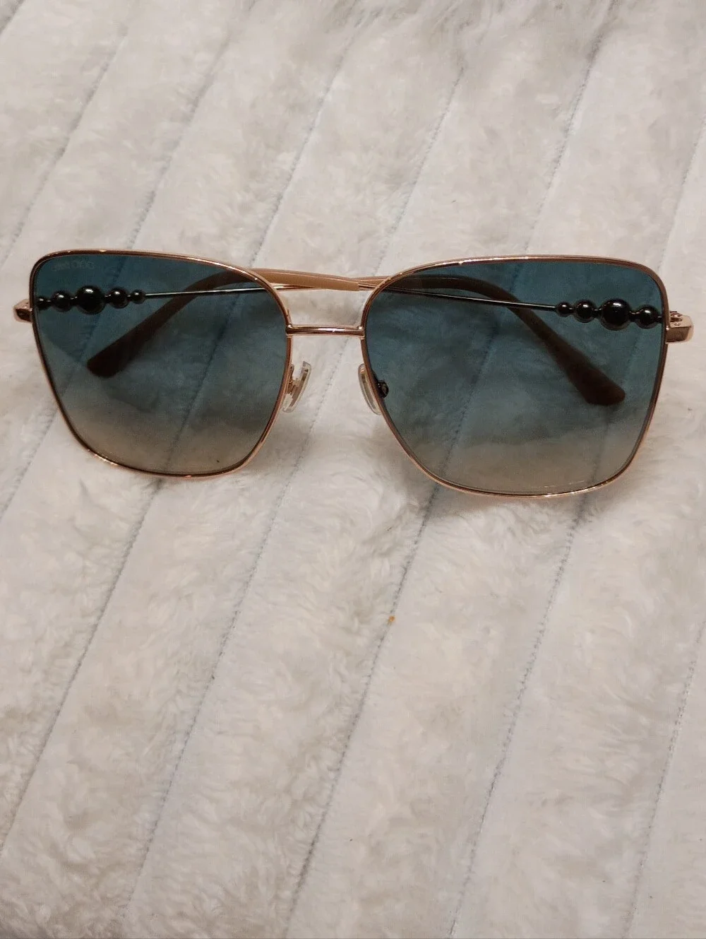 Jimmy Choo Hester Gold Frame Sunglasses with Blue Gradient Lenses & JC Hard Case